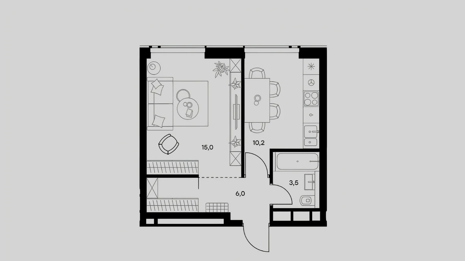 Планировка квартиры площадью 35 м2
