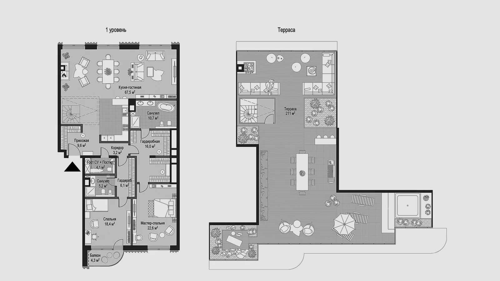 Планировка пентхауса, 163 м²